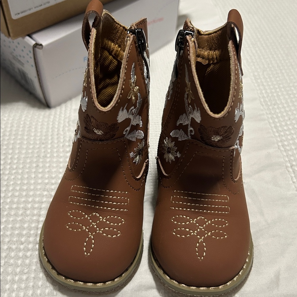 Brown Embroidered Kids' Boots